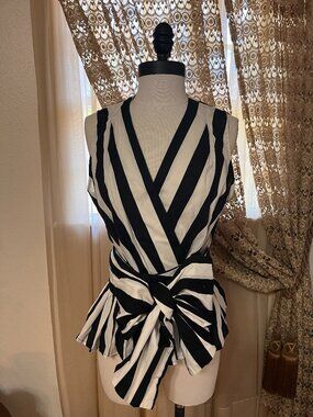 Black & White Stripe Wrap Peplum Top
